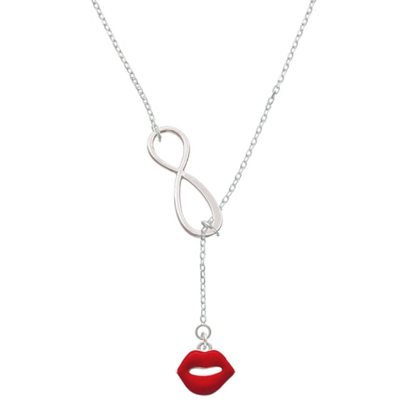 Delight Jewelry Silvertone Red Lips Silver tone Elegant Infinity Lariat Necklace