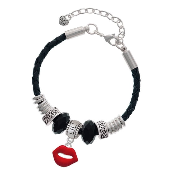 Delight Jewelry Silvertone Red Lips Sister Celtic Knot Leather Bead Bracelet, 7"+2" Extender