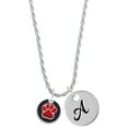 thumbnail image 1 of Delight Jewelry Silvertone Red Paw on Black Disc Silvertone Script Initial Disc - A - Charm Necklace, 20"+3", 1 of 4