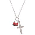 thumbnail image 1 of Delight Jewelry Silvertone Red Purse Be Strong and Courageous Engraved Cross Zoey Necklace, 28", 1 of 4