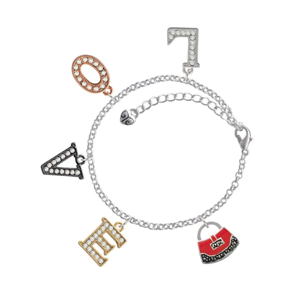 Delight Jewelry Silvertone Red Purse Multi-Colored Crystal Love Charm Bracelet