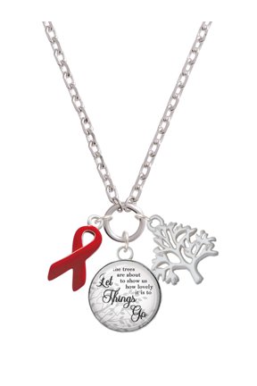 Silvertone Red Ribbon Let Things Go Fall Zoey Charm Necklace, 28"