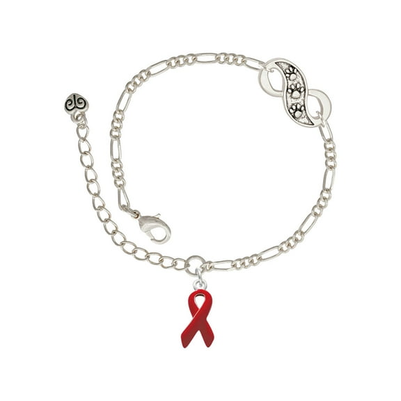 Delight Jewelry Silvertone Red Ribbon Silver-tone Paw Infinity Link Chain Bracelet, 6"+2" Extender