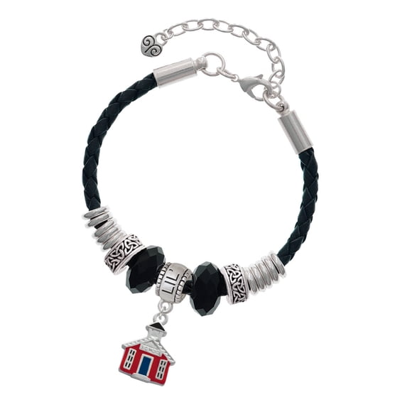 Delight Jewelry Silvertone Red School House Middle Sister Celtic Knot Leather Bead Bracelet, 7"+2" Extender