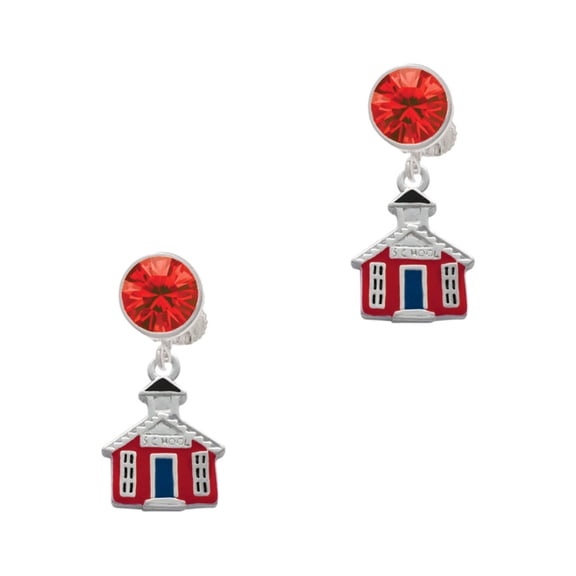 Delight Jewelry Silvertone Red School House Red Crystal Clip on Earrings