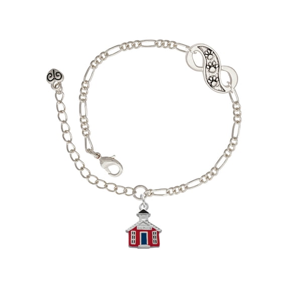 Delight Jewelry Silvertone Red School House Silver-tone Paw Infinity Link Chain Bracelet, 6"+2" Extender