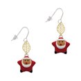thumbnail image 1 of Delight Jewelry Silvertone Red Star Santa Goldtone Leaf French Earrings, 1 of 4