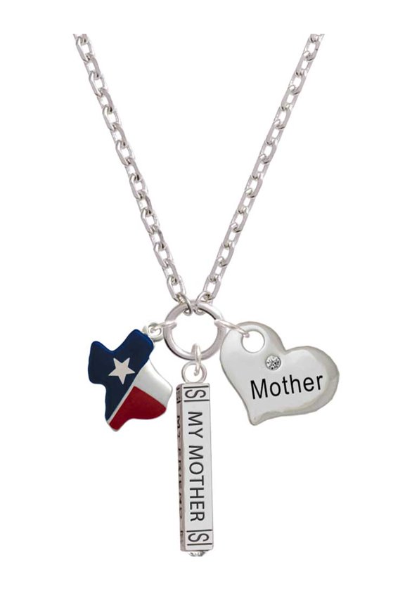 Silvertone Red and Blue Texas Always My Mother Bar Zoe Necklace