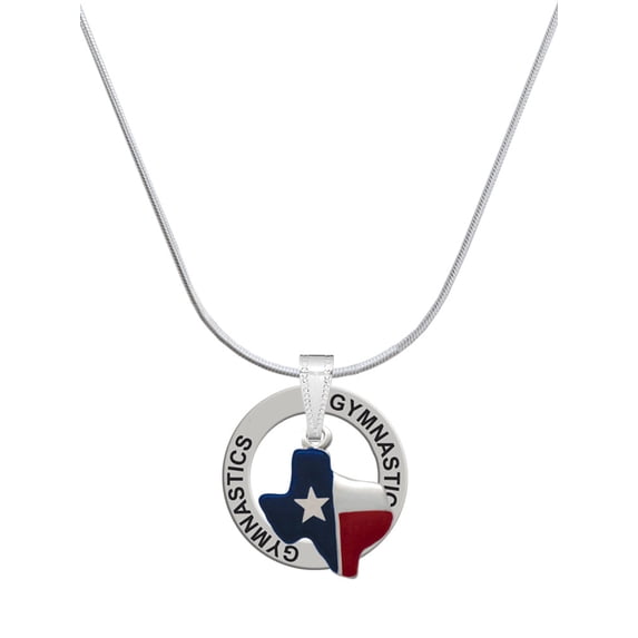 Delight Jewelry Silvertone Red and Blue Texas Gymnastics Ring Charm Necklace, 18"
