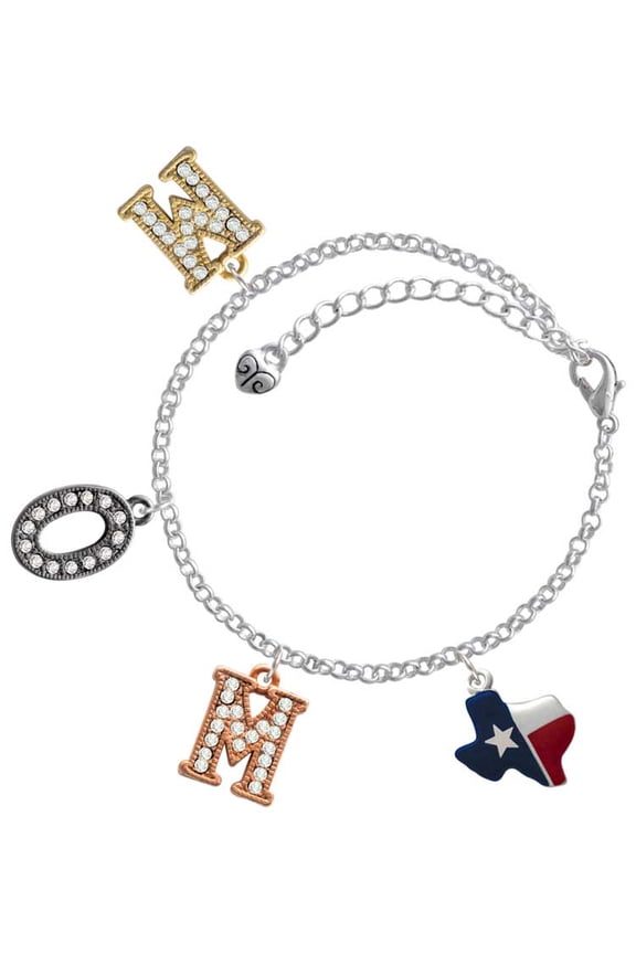 Silvertone Red and Blue Texas Multi-Colored Crystal Mom Charm Bracelet