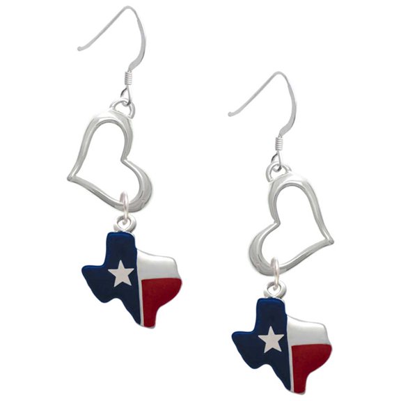 Delight Jewelry Silvertone Red and Blue Texas Open Heart French Earrings