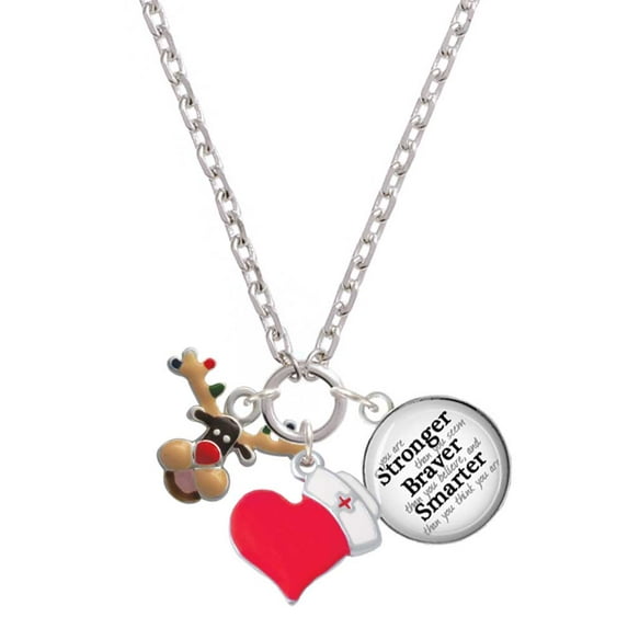 Delight Jewelry Silvertone Reindeer with Christmas Lights - Red Heart Nurse Strong Zoe Necklace