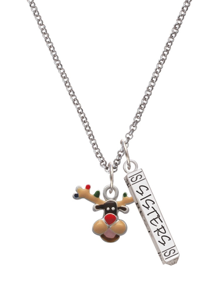 Delight Jewelry Silvertone Reindeer with Christmas Lights Silvertone Sisters Best Friends Forever Bar Charm Necklace, 23"