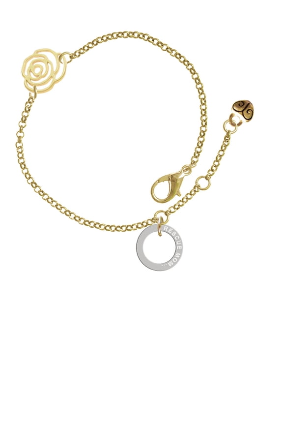 Silvertone Rescue Mom Infinity Ring Gold-tone Rose Link Chain Bracelet, 6.25"+1.75" Extender