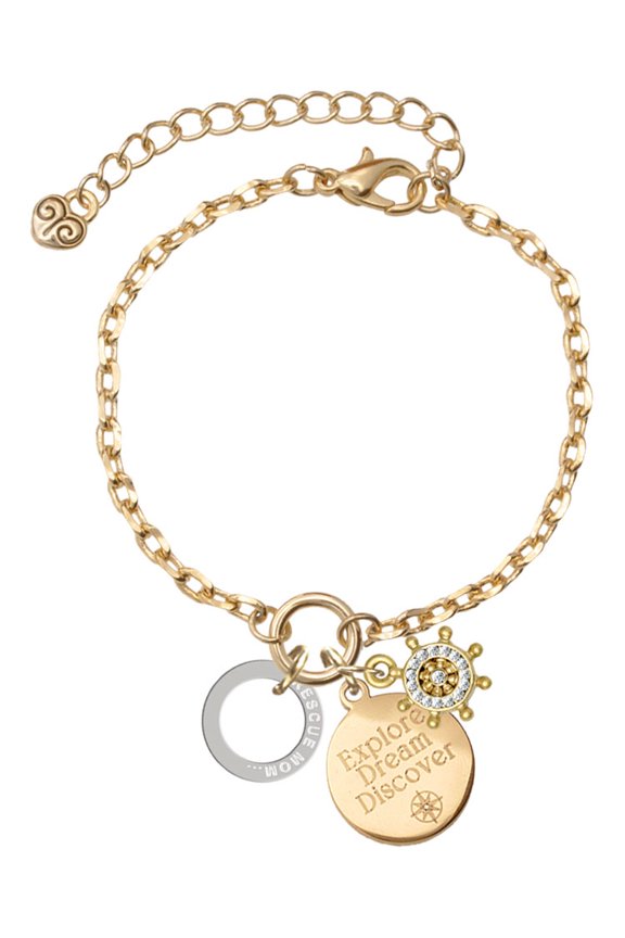 Silvertone Rescue Mom Infinity Ring Goldtone Discover Dream Explore Zoey Charm Bracelet, 6.5+2" Extender