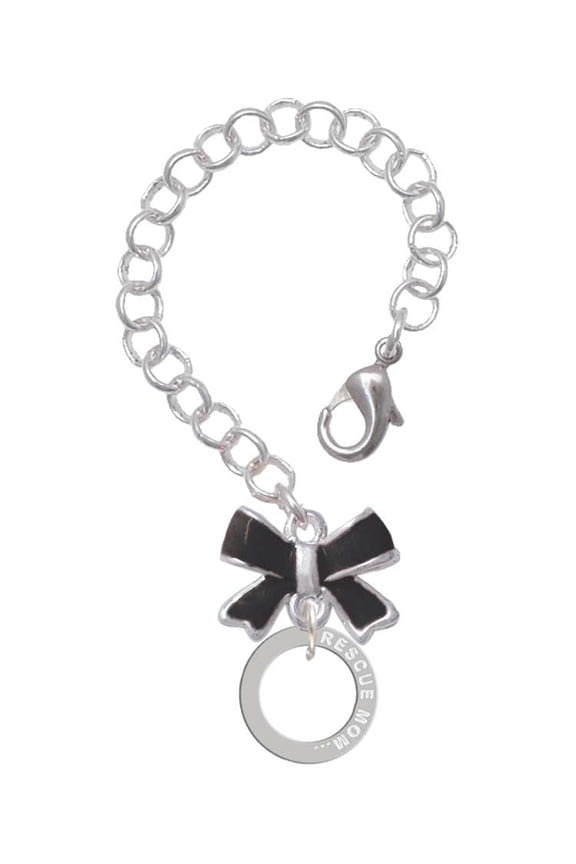 Silvertone Rescue Mom Infinity Ring - Silvertone Black Bow Charm Accessory for Tumblers and Thermal Cups