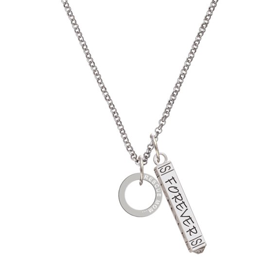 Delight Jewelry Silvertone Rescue Mom Infinity Ring Silvertone Forever Bar Charm Necklace, 23"