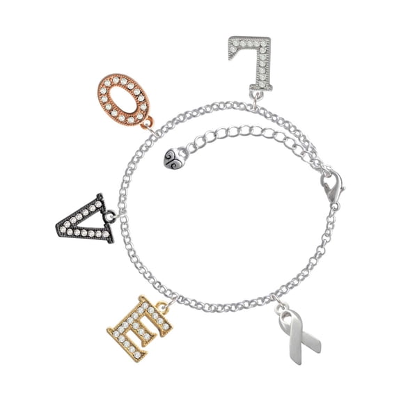 Delight Jewelry Silvertone Ribbon Multi-Colored Crystal Love Charm Bracelet