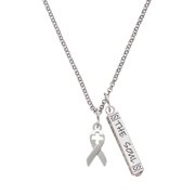 Delight Jewelry Silvertone Ribbon with Cross Cutout Silvertone Hope Anchors the Soul Bar Charm Necklace, 23"