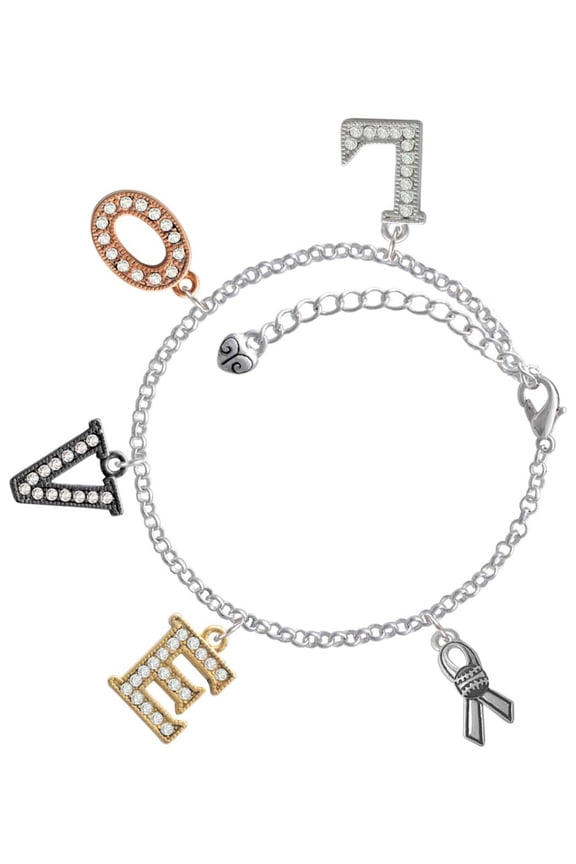 Silvertone Ribbon with Softball Multi-Colored Crystal Love Charm Bracelet