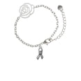 thumbnail image 1 of Delight Jewelry Silvertone Ribbon with Softball Silver-tone Flower Link Chain Bracelet, 6.75"+2" Extender, 1 of 4