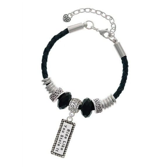 Delight Jewelry Silvertone Ride Like You Stole It Grandmother Celtic Knot Leather Bead Bracelet, 7"+2" Extender