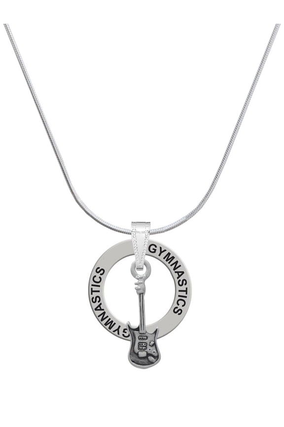 Silvertone Rock Star Guitar Gymnastics Ring Charm Necklace, 18"
