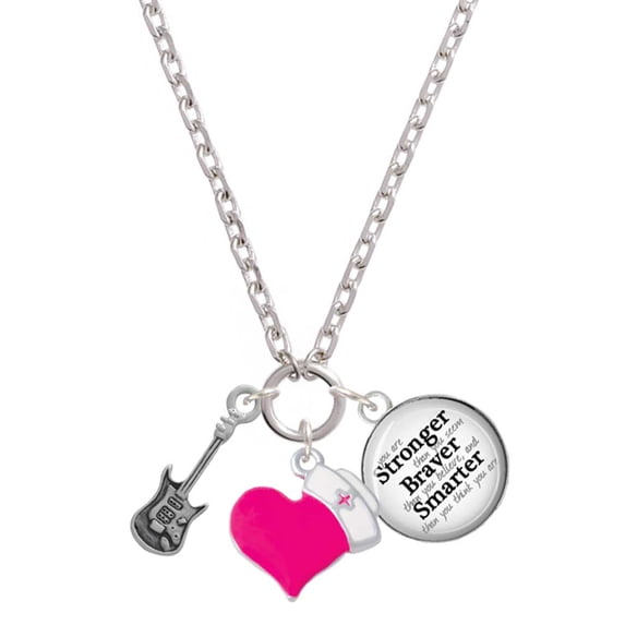 Delight Jewelry Silvertone Rock Star Guitar - Hot Pink Heart Nurse Strong Zoe Necklace