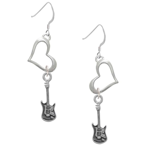 Delight Jewelry Silvertone Rock Star Guitar Open Heart French Earrings