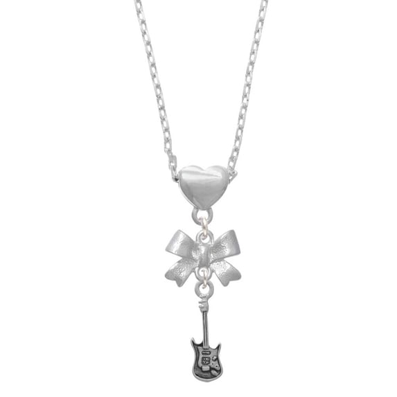 Delight Jewelry Silvertone Rock Star Guitar Silver tone Bow Heart Necklace