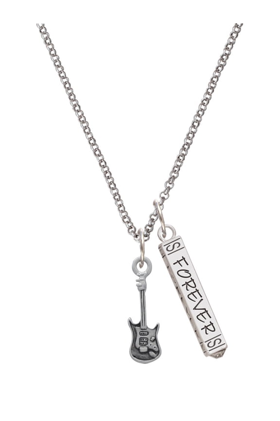 Silvertone Rock Star Guitar Silvertone Forever Bar Charm Necklace, 23"