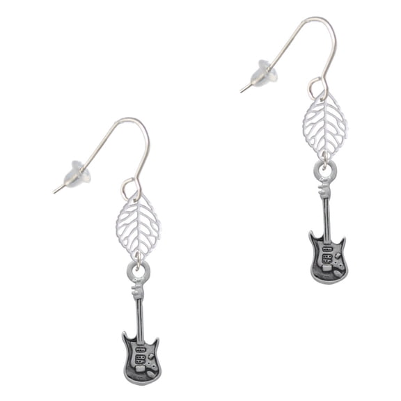 Delight Jewelry Silvertone Rock Star Guitar Silvertone Leaf French Earrings