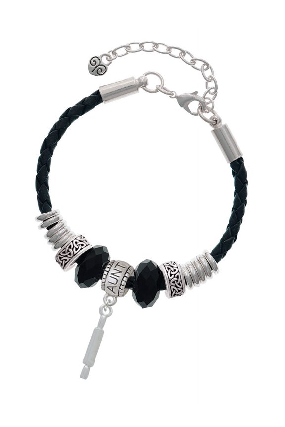 Silvertone Rolling Pin Aunt Celtic Knot Leather Bead Bracelet, 7"+2" Extender