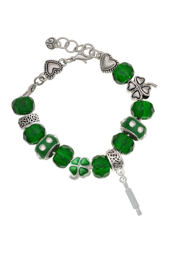 Silvertone Rolling Pin - Green Irish Luck Bead Charm Bracelet, 7.5"