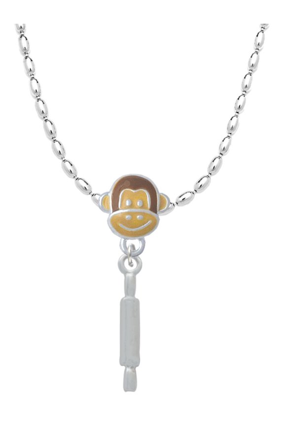 Silvertone Rolling Pin Mia Monkey Charm Necklace
