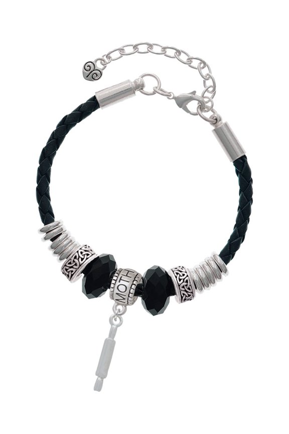 Silvertone Rolling Pin Mother Celtic Knot Leather Bead Bracelet, 7"+2" Extender