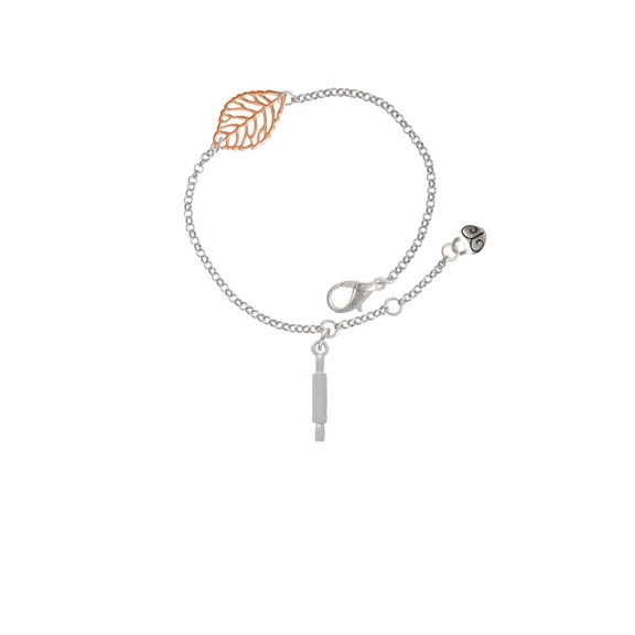 Delight Jewelry Silvertone Rolling Pin - Rose Goldtone Leaf Delicate Bracelet, 6.25+1.75"
