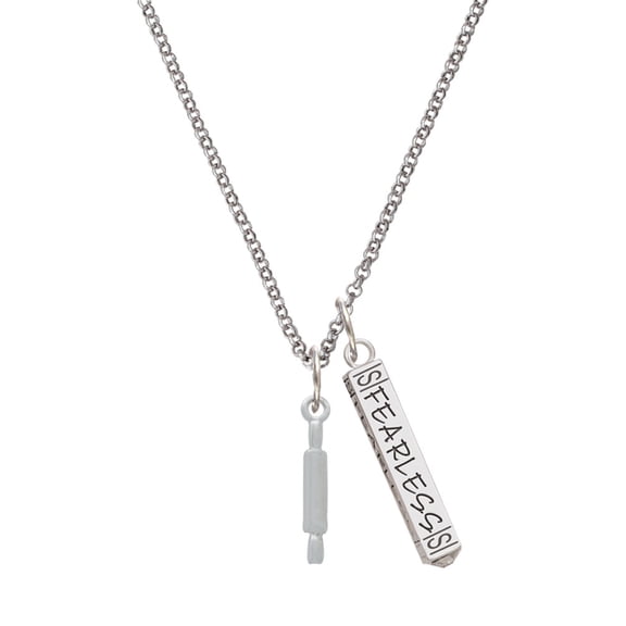 Delight Jewelry Silvertone Rolling Pin Silvertone Fearless Bar Charm Necklace, 23"