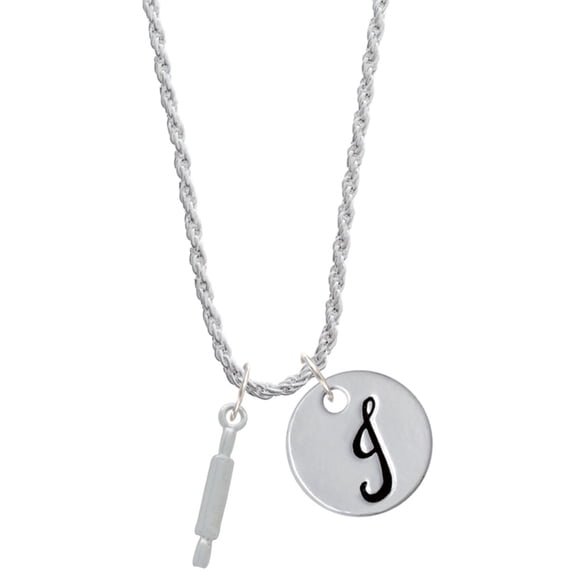 Delight Jewelry Silvertone Rolling Pin Silvertone Script Initial Disc - J - Charm Necklace, 20"+3"
