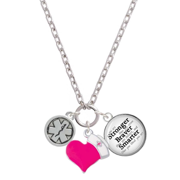 Delight Jewelry Silvertone Round EMT Star of Life - Hot Pink Heart Nurse Strong Zoe Necklace