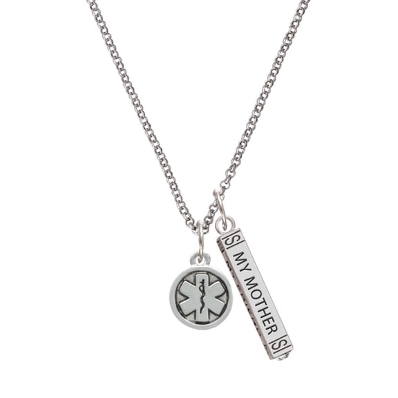 Delight Jewelry Silvertone Round EMT Star of Life Silvertone Always My Mother Bar Charm Necklace, 23"