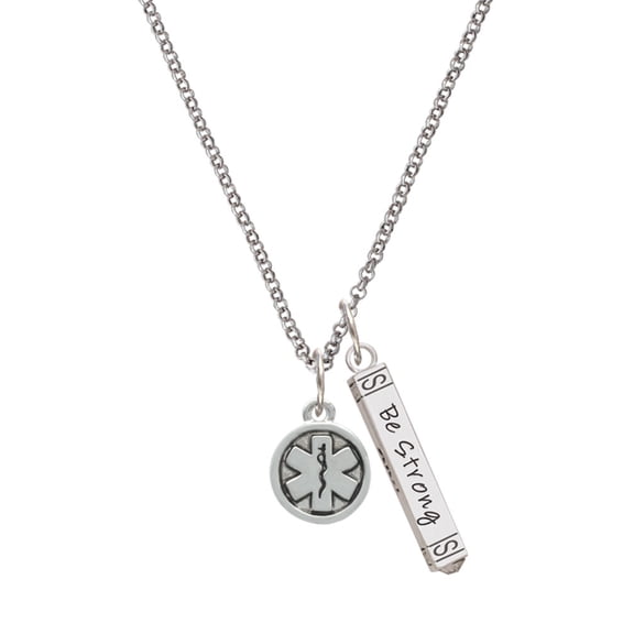Delight Jewelry Silvertone Round EMT Star of Life Silvertone Be Strong and Courageous Bar Charm Necklace, 23"