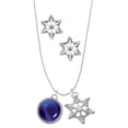 thumbnail image 1 of Delight Jewelry Silvertone Round - Imitation Cat's Eye - Blue - Silver tone Snowflake Charm Necklace and Stud Earrings, 1 of 4