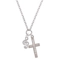 thumbnail image 1 of Delight Jewelry Silvertone Rounded Clef Be Strong and Courageous Engraved Cross Zoey Necklace, 28", 1 of 4
