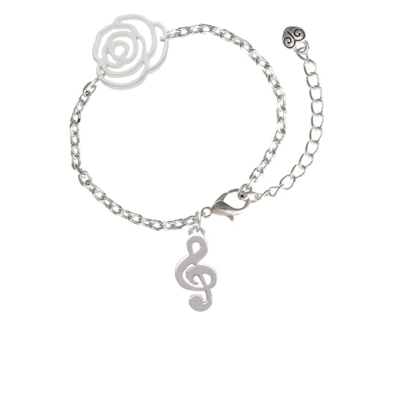 Delight Jewelry Silvertone Rounded Clef Silver-tone Flower Link Chain Bracelet, 6.75"+2" Extender