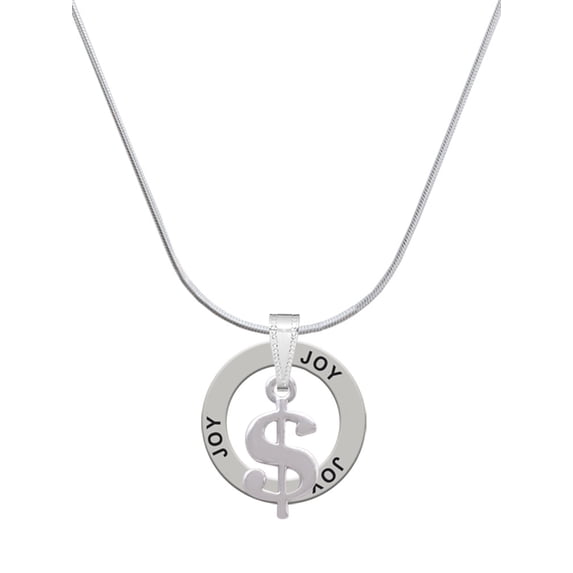 Delight Jewelry Silvertone Rounded Dollar Sign Joy Ring Charm Necklace, 18"