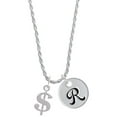 thumbnail image 1 of Delight Jewelry Silvertone Rounded Dollar Sign Silvertone Script Initial Disc - R - Charm Necklace, 20"+3", 1 of 4