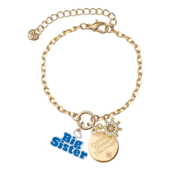 Delight Jewelry Silvertone Royal Blue ''Big Sister'' with Heart Goldtone Discover Dream Explore Zoey Charm Bracelet, 6.5+2" Extender