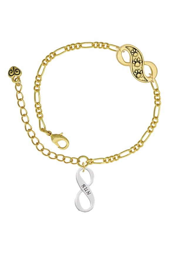 Silvertone Run Infinity Sign Gold-tone Paw Infinity Link Chain Bracelet, 6"+2" Extender