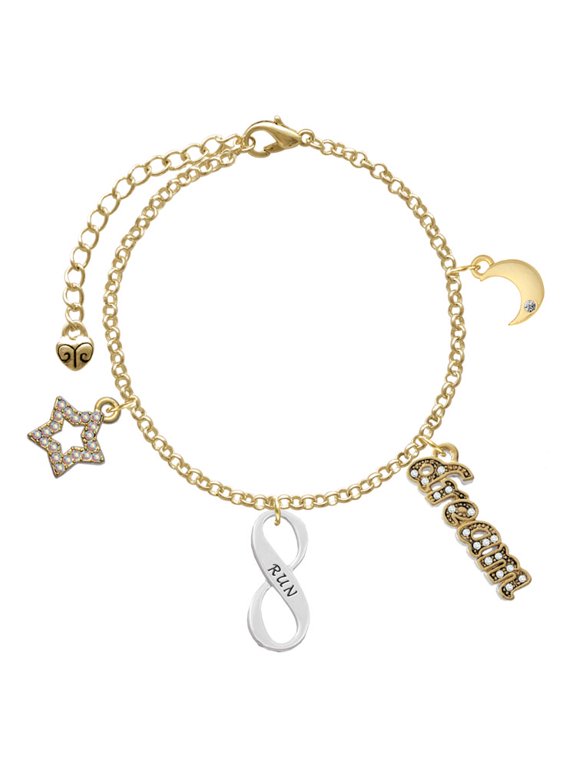 Silvertone Run Infinity Sign Goldtone Dream Big Charm Bracelet, 7.5+2" Extender